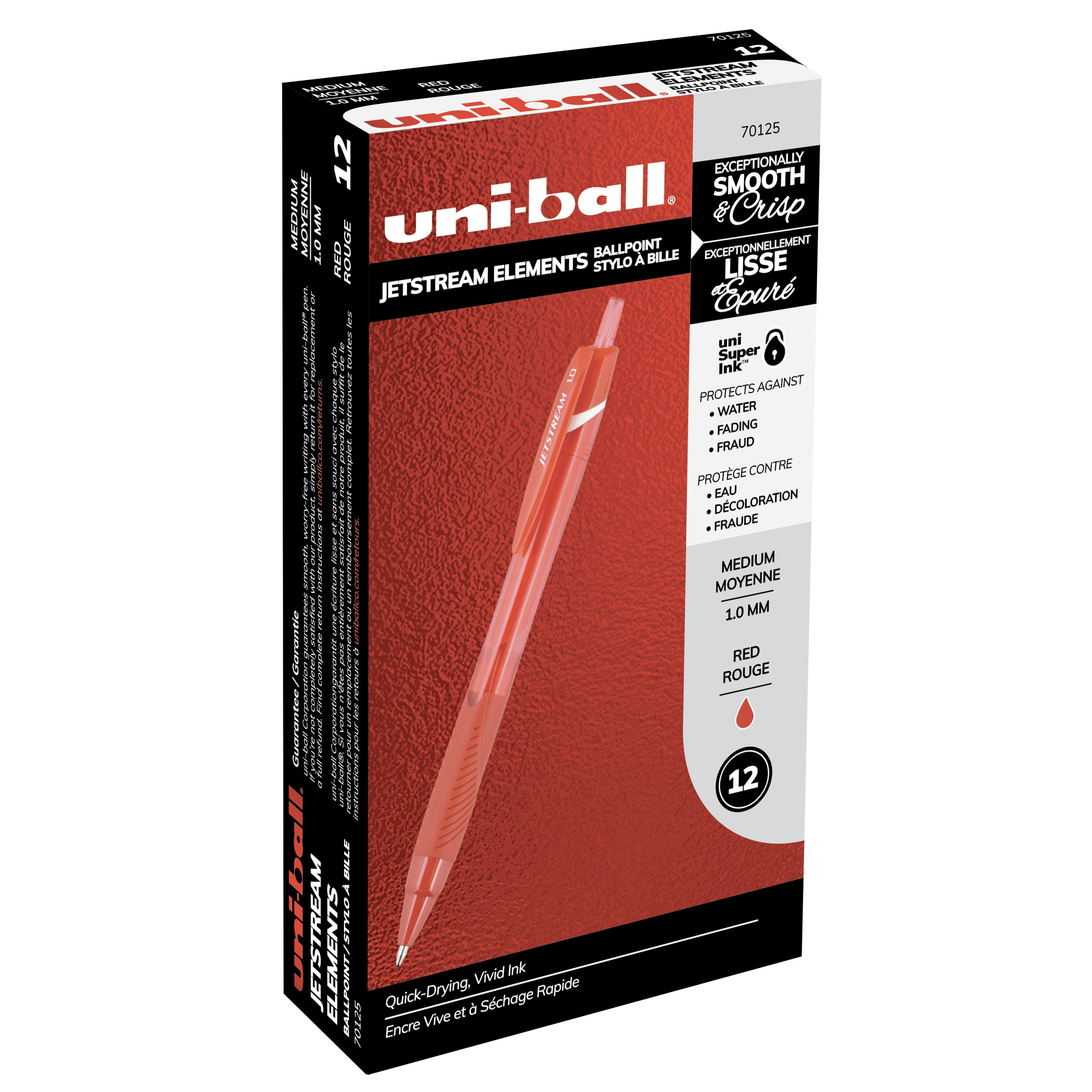 Uni-ball Jetstream Elements Ballpoint Pens, Medium Point (1.0 mm), Red, 12 Count