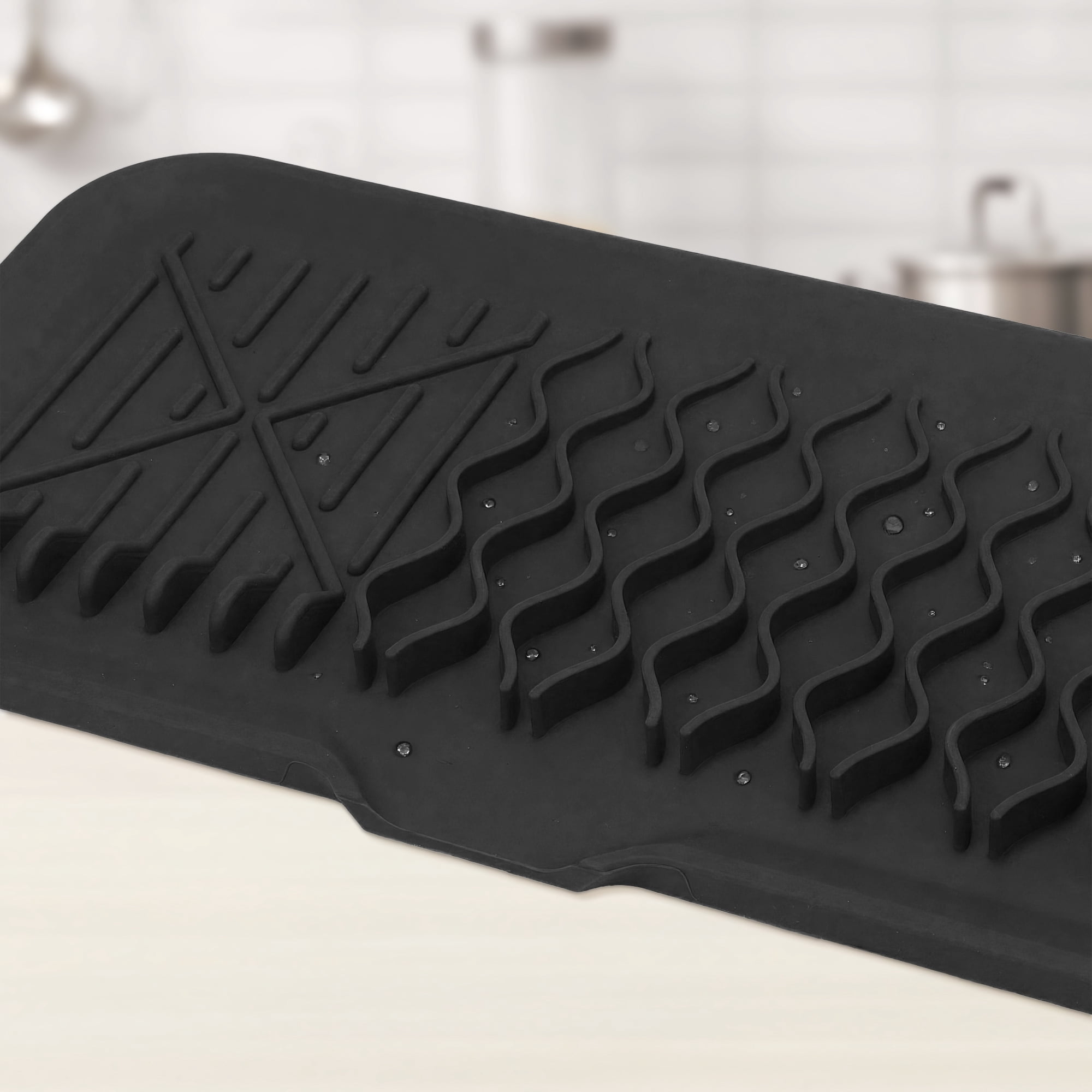 Longer Faucet Mat for Kitchen Sink Splash Guard, Kitchen Sink Mat,  Kitchen Sink Splash Guard, Kitchen Sink Area Behind Faucet Mat Black 24.0*5.7 inch