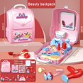 thumbnail image 4 of Kids Pretend to Play Set Toys  Children‘s Simulation Jewelry Dressing Table Toothbrush Tool Set Kitchen Tableware with Backback Box for Boys Girls  White, 4 of 8