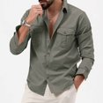 thumbnail image 2 of Lumtrix Men's Casual Button Down Shirt Long Sleeve Untucked Shirt Stretch Lightweight Denim Dress Shirt with Pockets Gray L, 2 of 5