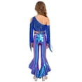 thumbnail image 2 of Sholeno Girls 2-Piece Disco Outfits Sequin Tassel Crop Top with Metallic Bell Bottoms Shiny Dance Pant Suit Royal Blue 6, 2 of 7