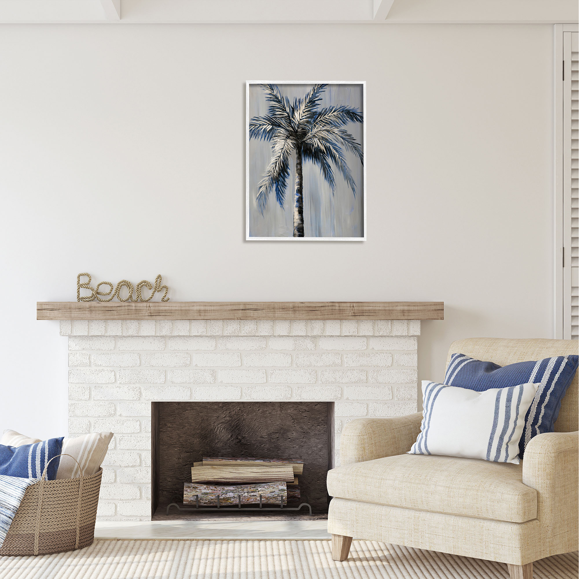 Stupell Industries Grey Modern Palm Tree Nature Painting White Framed Art Print Wall Art, 24 x 30