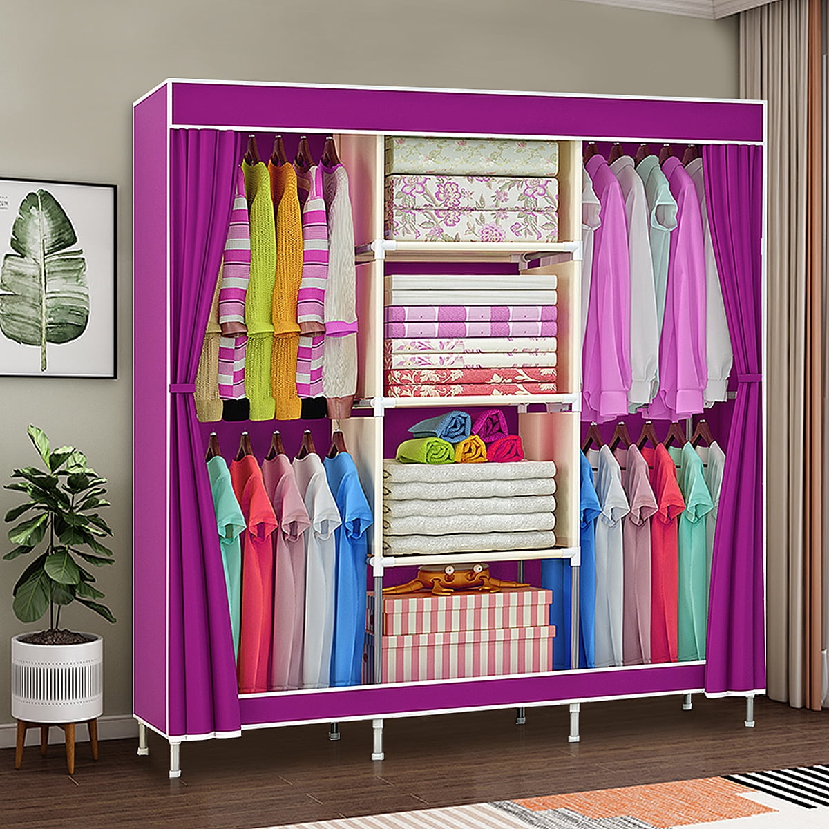 Portable Closet Wardrobe Clothes Rack Storage Organizer w/ Shelf Bedroom 