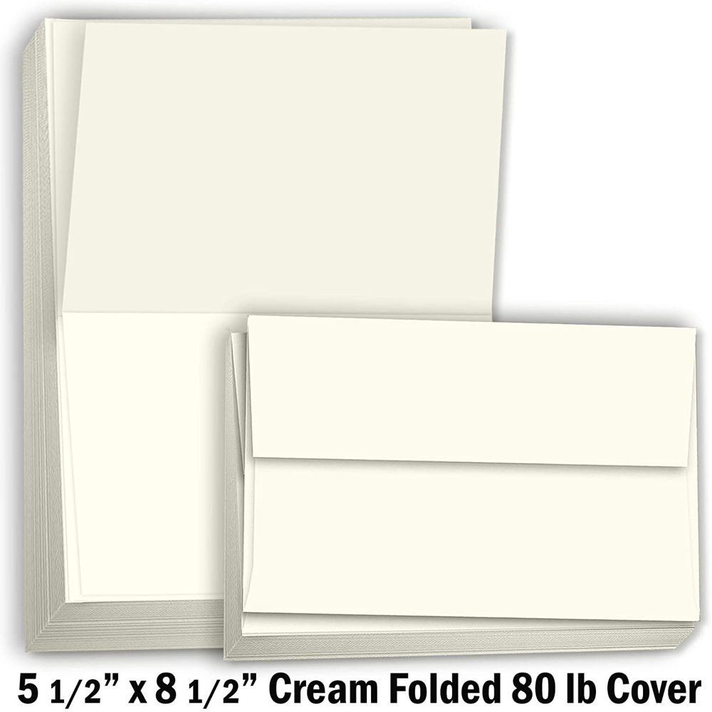 Hamilco Blank Greeting Cards and Envelopes 5.5" x 8.5" Folded Cream