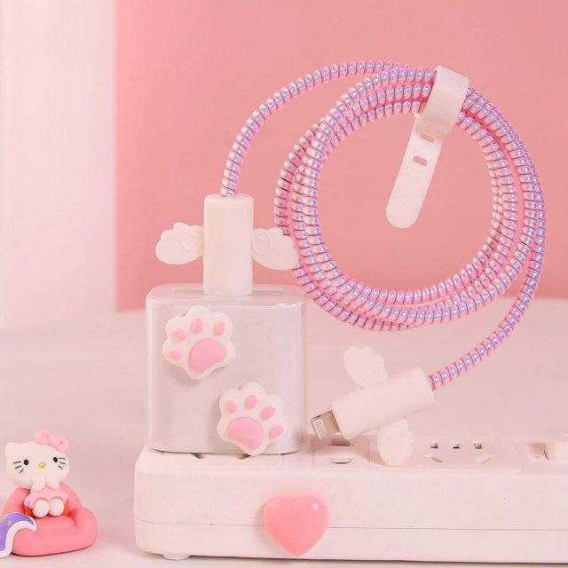 Sanrio-funda protectora para teléfono móvil, carcasa con Cable de datos antirrotura de Apple, cargador de 18/20W, cuerda de bobinado, regalo decorativo de Hello Kitty
