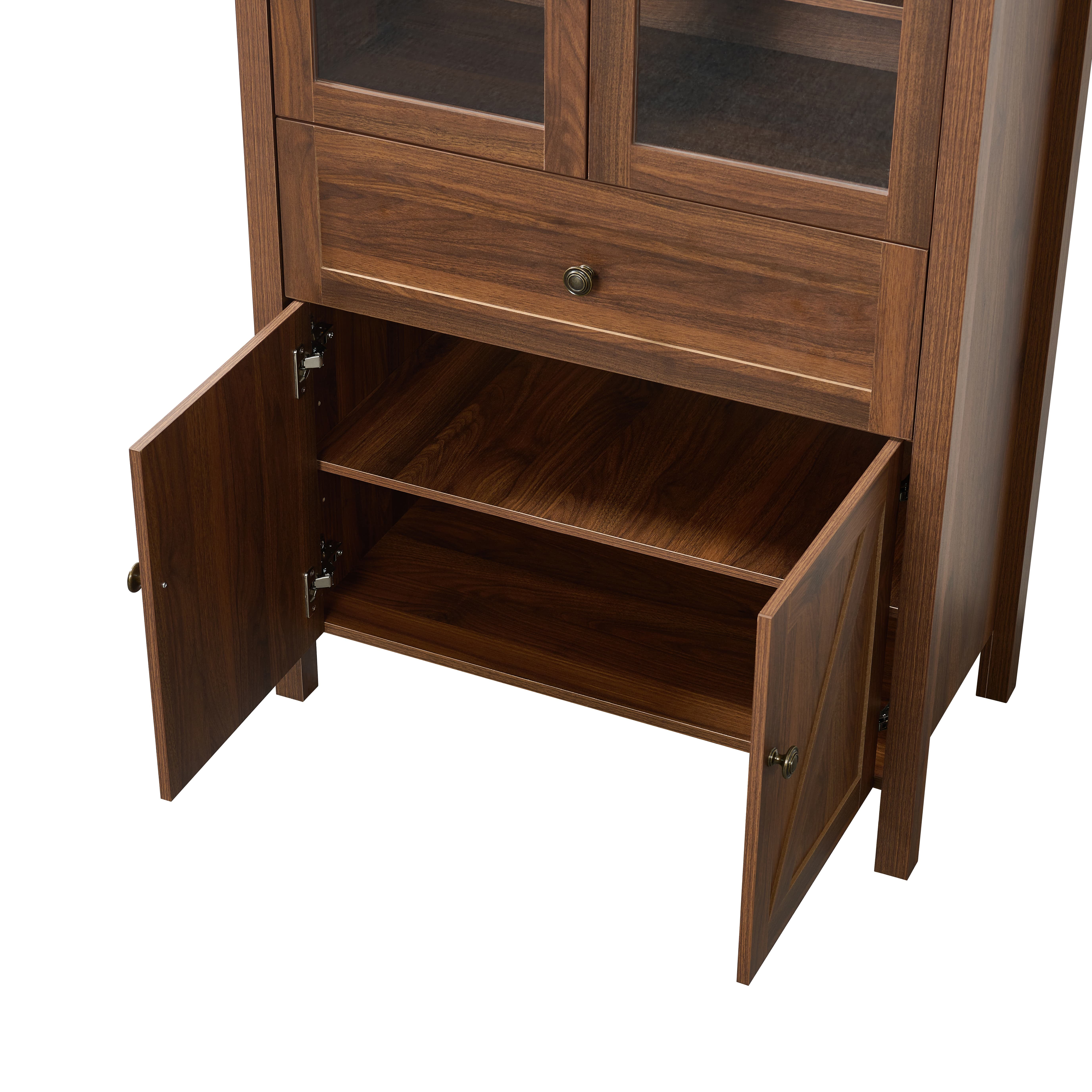 Aukfa Retro Wood Storage Cabinet, Arched Tall Kitchen Pantry with Bookshelf & Sideboard,Walnut