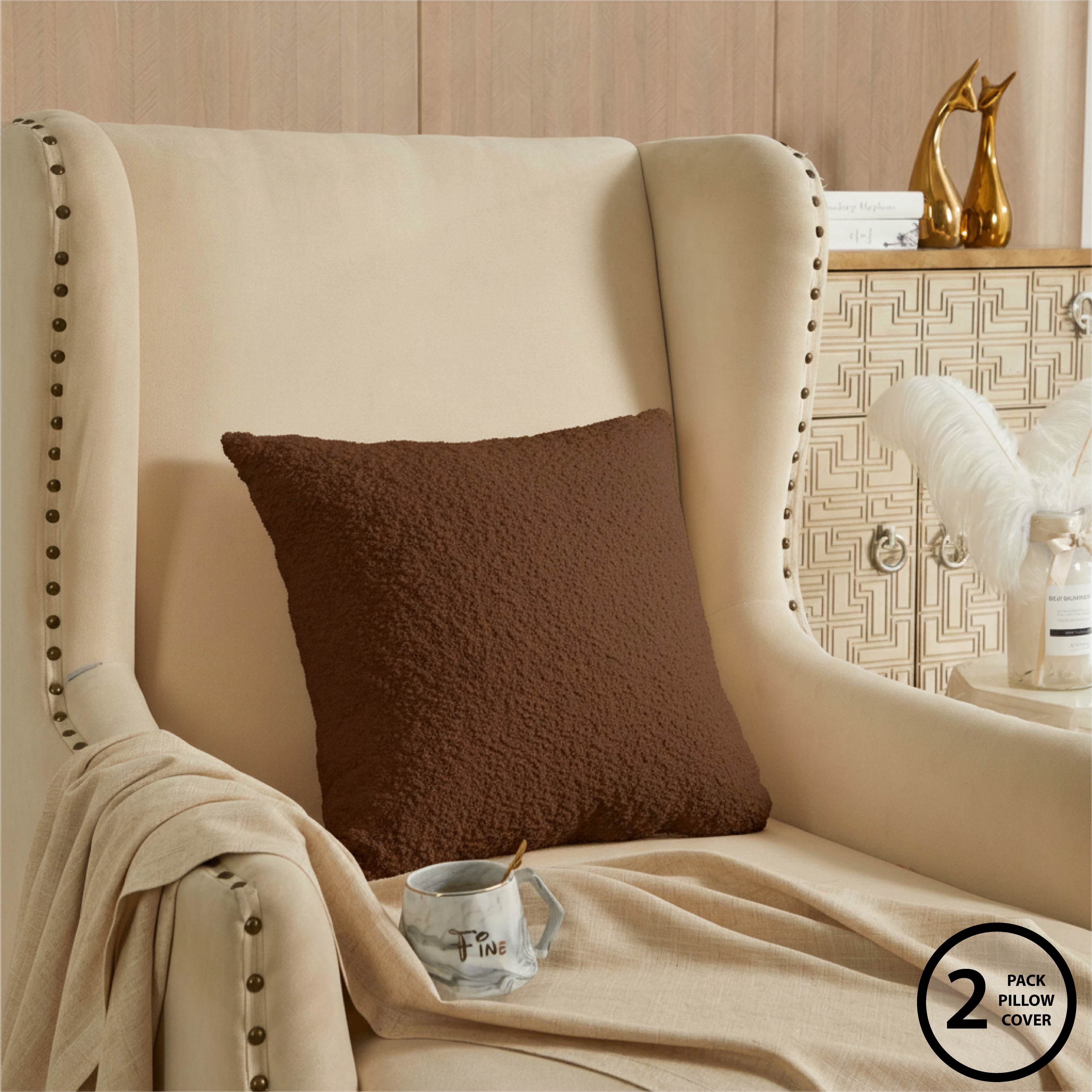 Mainstays 18"x18" Boucle Decorative Throw Pillow Cover- 2Pk- Warm Browny