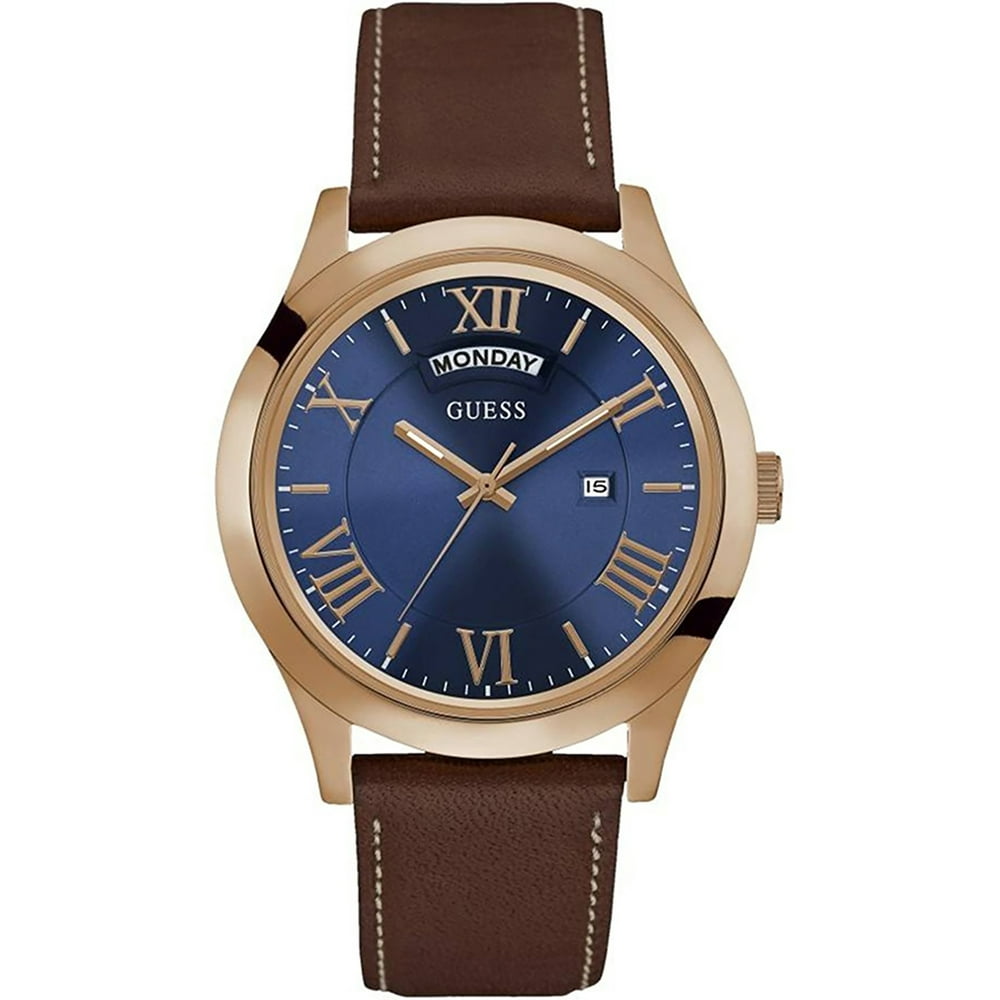 GUESS - Guess Men's Watch Rose Gold Tone with Leather Strap W0792G2