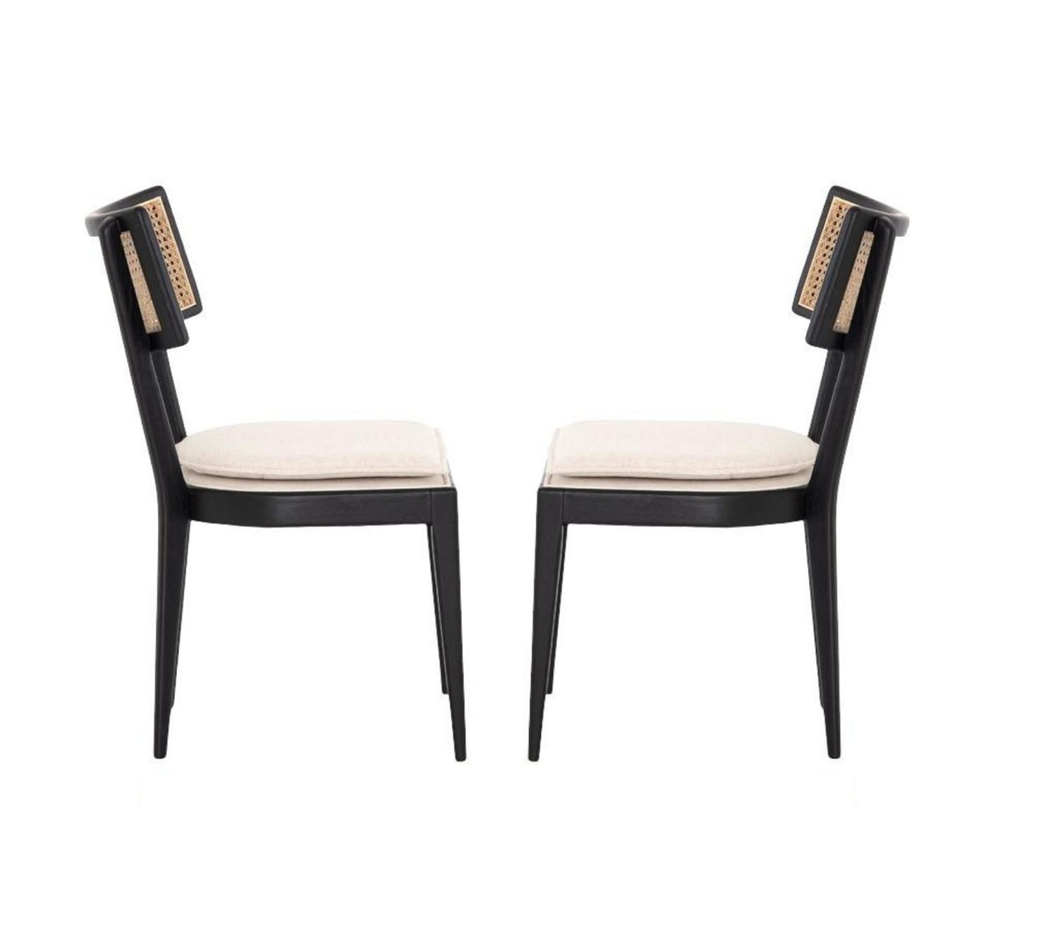 Claudette Dining Chair in Black-Natural, Solid Wood Dining Chair, Natural Rattan Cane Dining Chair, Cushioned Seat,Upholstered Dining Chair - Set 2