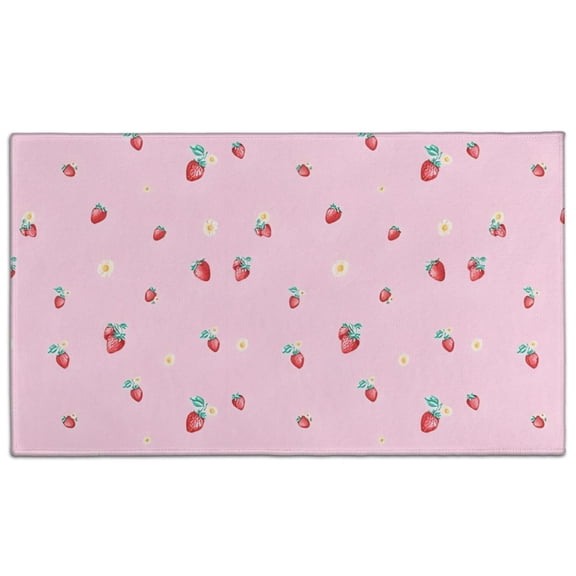 Red Strawberry Plants Flower Pink Pattern Door Rugs,Washable Non Slip Door Mats Indoor,Decorative Door Mats,Entry Mat Indoor for Entrance,Bedroom,Kitchen,Bathroom,17"x30"