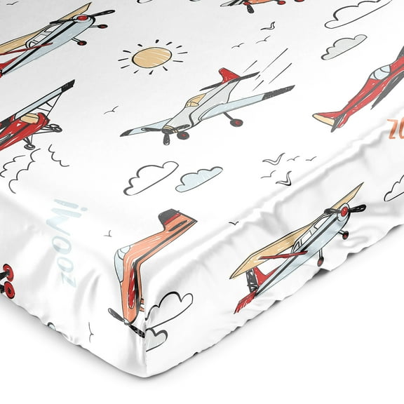 Sweet Jojo Designs Airplane Red and Blue Boy Satin Fitted Crib Sheet