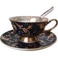 thumbnail image 1 of YBK Tech Euro Style Bone China Cup& Saucer Set Ceramic Tea Coffee Cup compatible Home Kitchen Wedding (Retro Flower Pattern- Dark Blue)_Gift Of G, 1 of 5