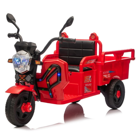 iRerts 12V Electric Car for Kids, 3 Wheel Ride on Toys Kids Electric Cargo Truck, Kids Electric Car Stable Electric Trike for Toddlers with LED Lights, Music, Gifts for Boys Girls Ages 3-6, Red