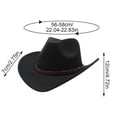 thumbnail image 3 of Western Cowboy Hats for Women Classic Felt Wide Brim Fedora Hat with Belt Buckle Retro Panama Hat Unisex Rolled up Cap Black, 3 of 4