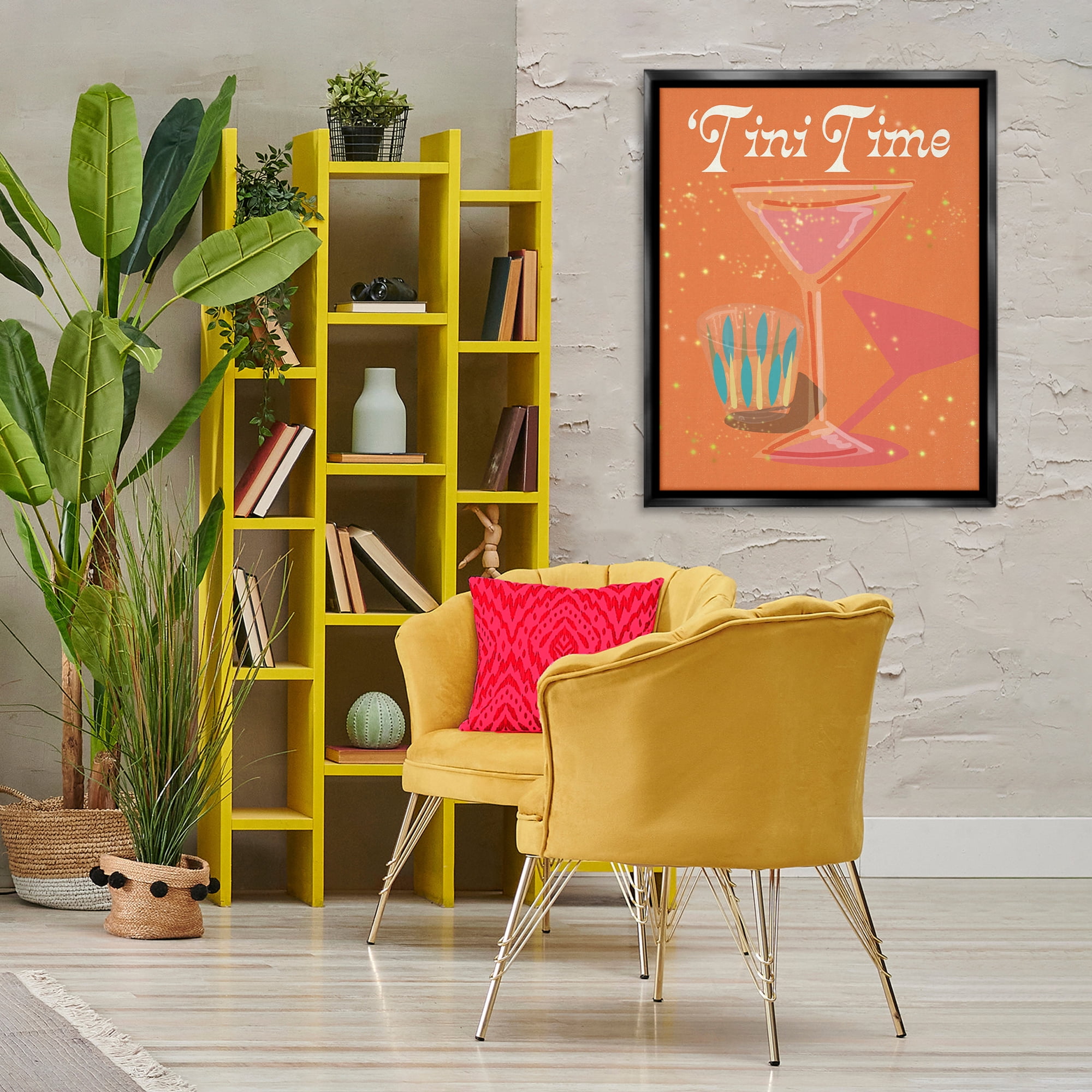 Stupell Industries Tini Time Cocktail Food & Beverage Painting Black Floater Framed Canvas Art Print Wall Art, 25 x 31