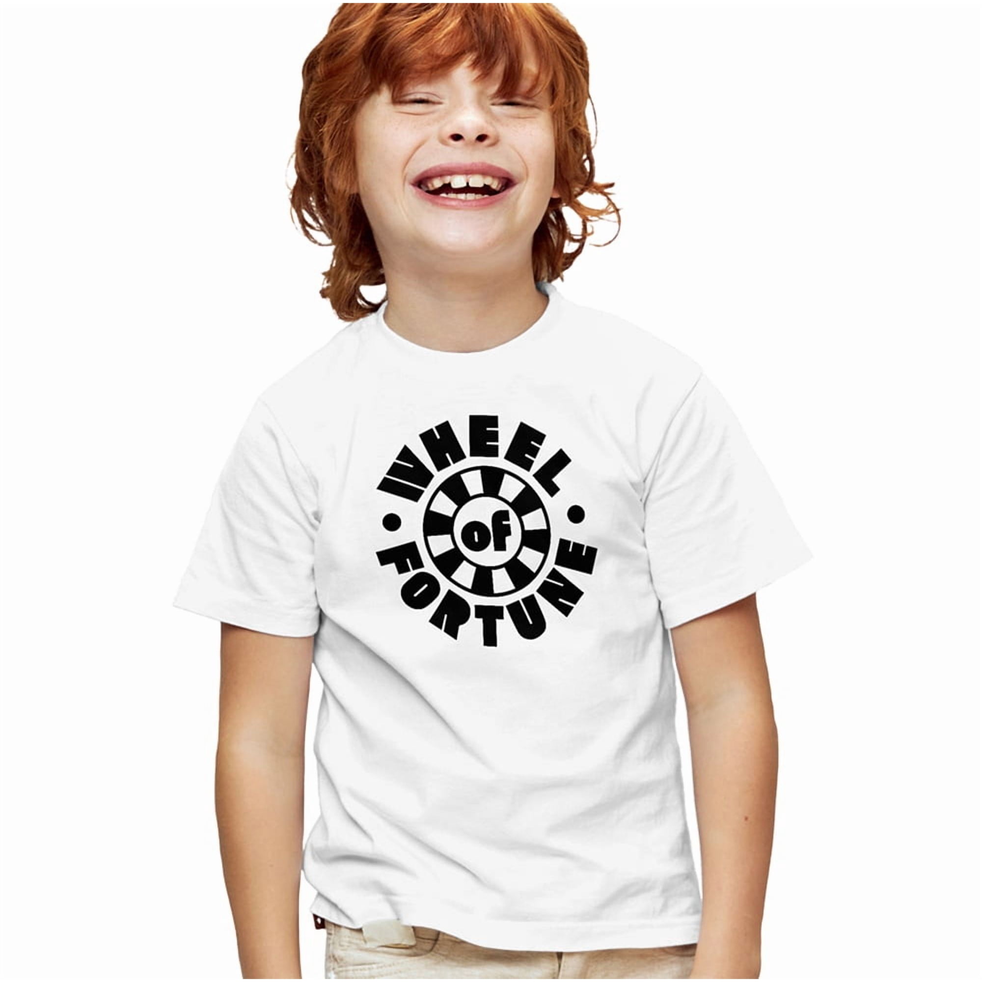 Popfunk Wheel of Fortune Dark Wheel Kids T Shirt for Youth Boys and Girls, White, X-Small
