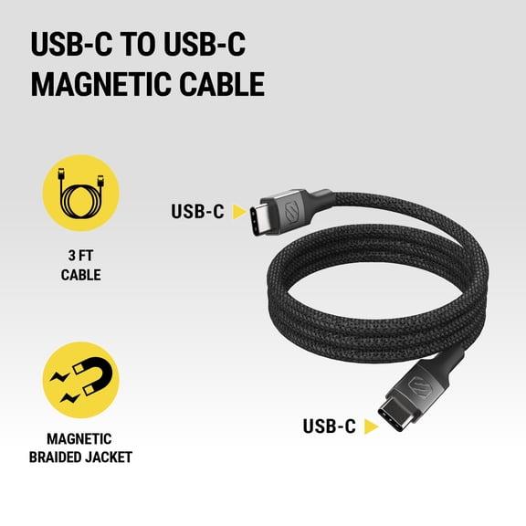 Scosche MagStack 3ft Magnetic USB-C to USB-C Tangle-Free Fast Charge Braided Cable SCCBM3-HTSK