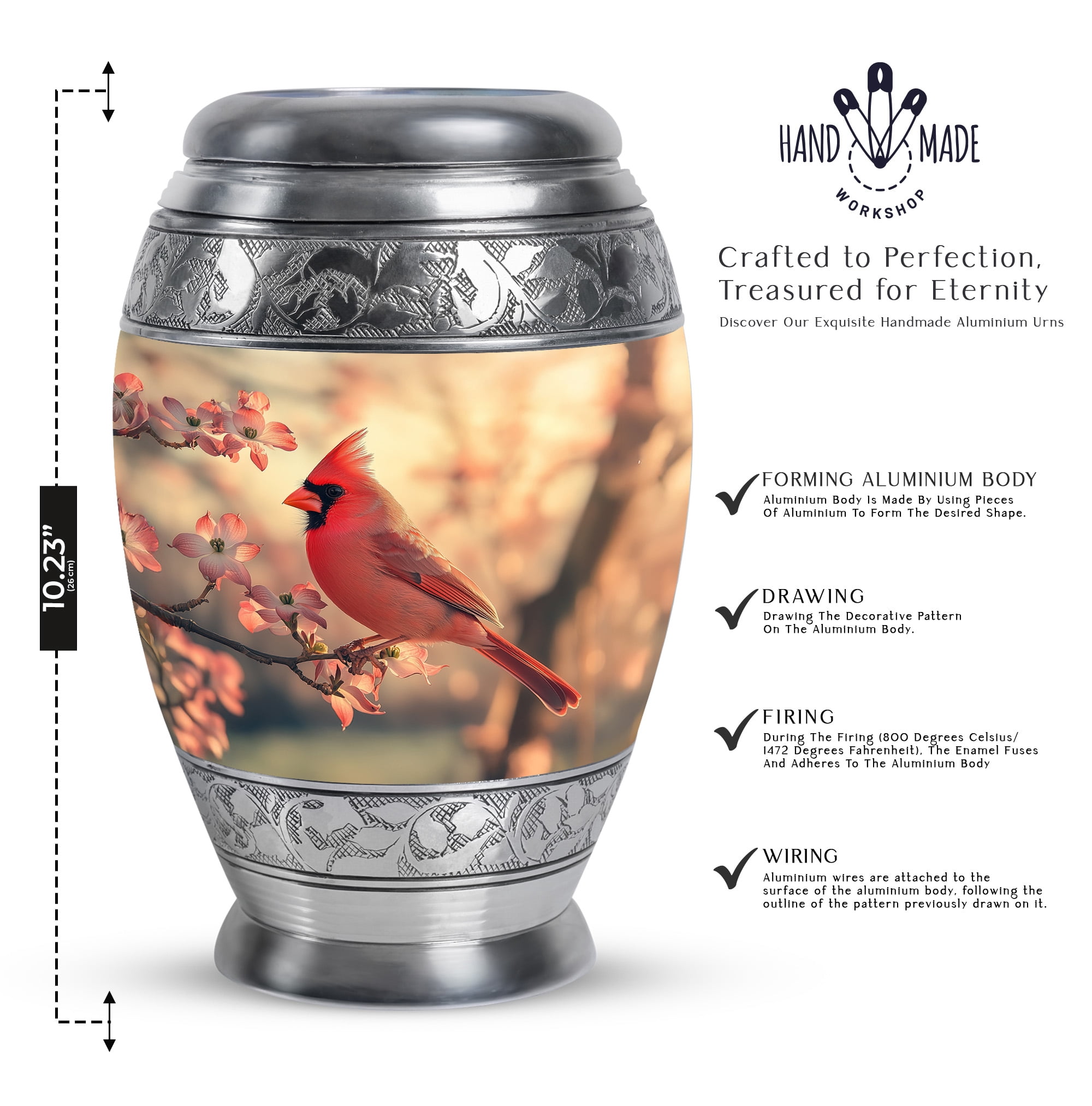 Yatskia Cardinal Bird Urn For Ashes For Women & Men, Cremation Urns For Human Ashes, (Monar Large, 10 Inch)