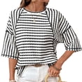 thumbnail image 2 of Fengqque Short Sleeve for Women Summer Tops Crew Neck Striped Print Loose Basic Tshirts Shirts Black XXL(XXL), 2 of 7