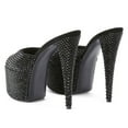 thumbnail image 4 of FSJ Women Classic Stiletto High Heel Mules Peep Open Toe Backless Platform Sandals Slip On Summer Daily Walking Party Dressy Slide Shoes Size 5 Black Rhinestone, 4 of 5