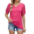 thumbnail image 2 of Womens Tops Women's 2025 Spring/Summer New Solid Color V Neck Lace Splicing Short Sleeve Loose T Shirt Top Shirts for Women, 2 of 6