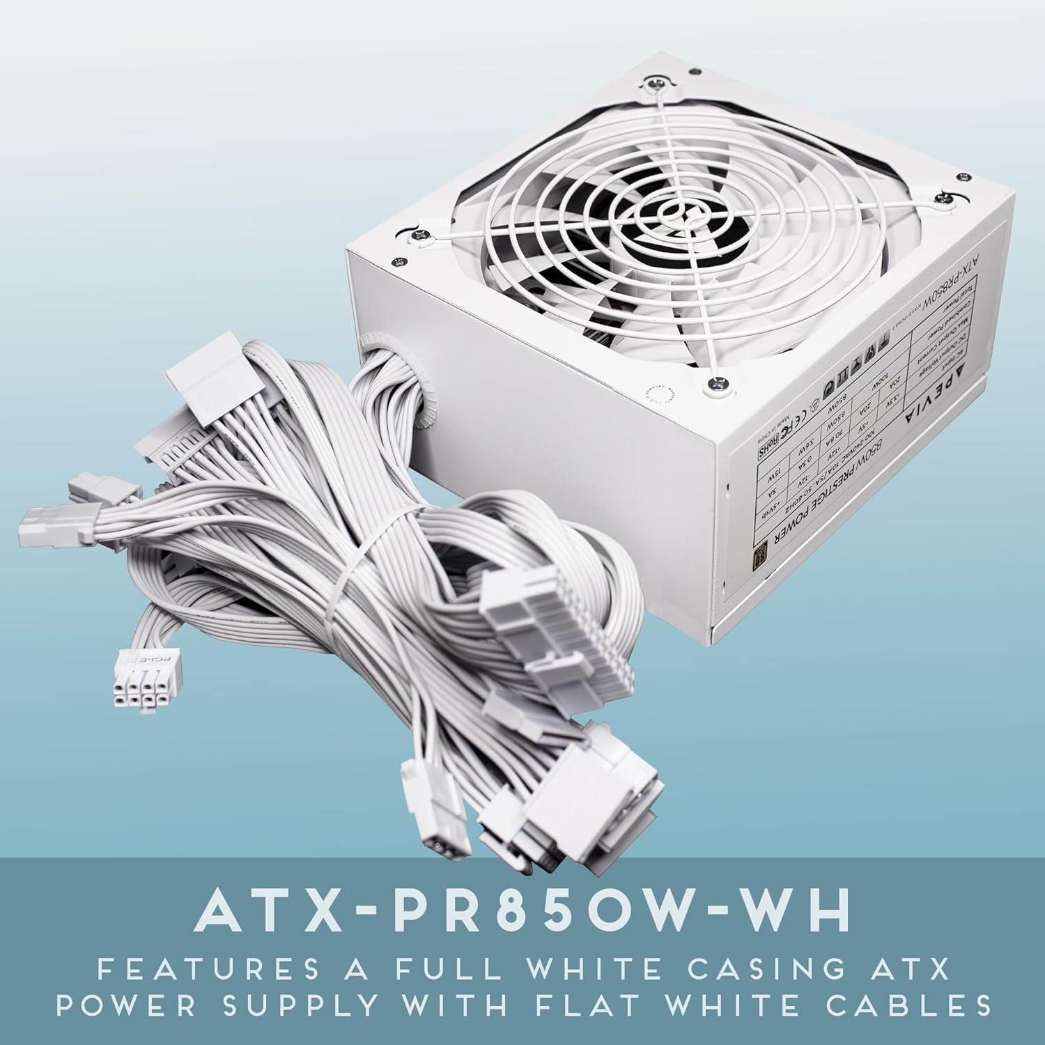 Apevia ATX-PR850W-WH 850W 80+ Gold Gaming Power Supply – ATX 3.0, PCIe 5.0 / Gen5 12VHPWR, Active PFC, White