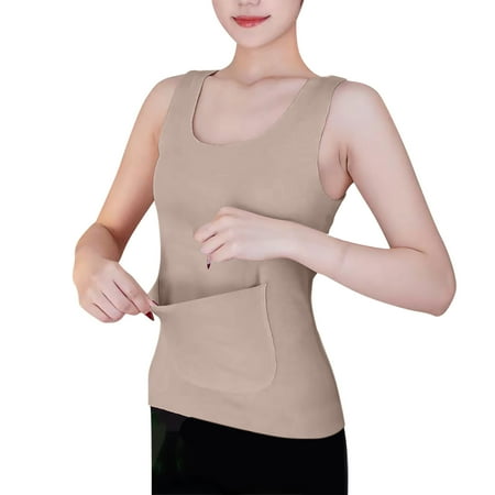 Tank Tops for Women Plus Size under $5 Warm Plush Double Pocket Underwear German Velvet Slim Bottom Top