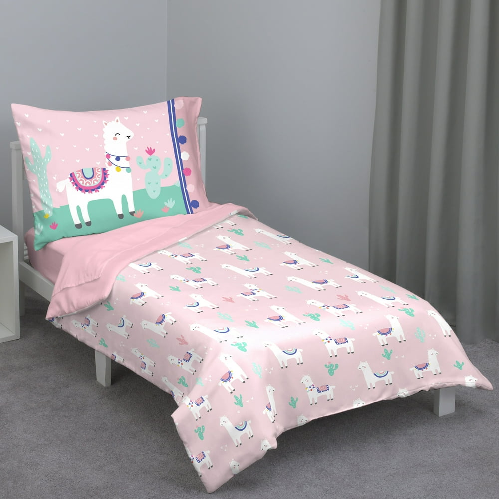 Everything Kids 4Piece Llama Toddler Bedding Set, Pink