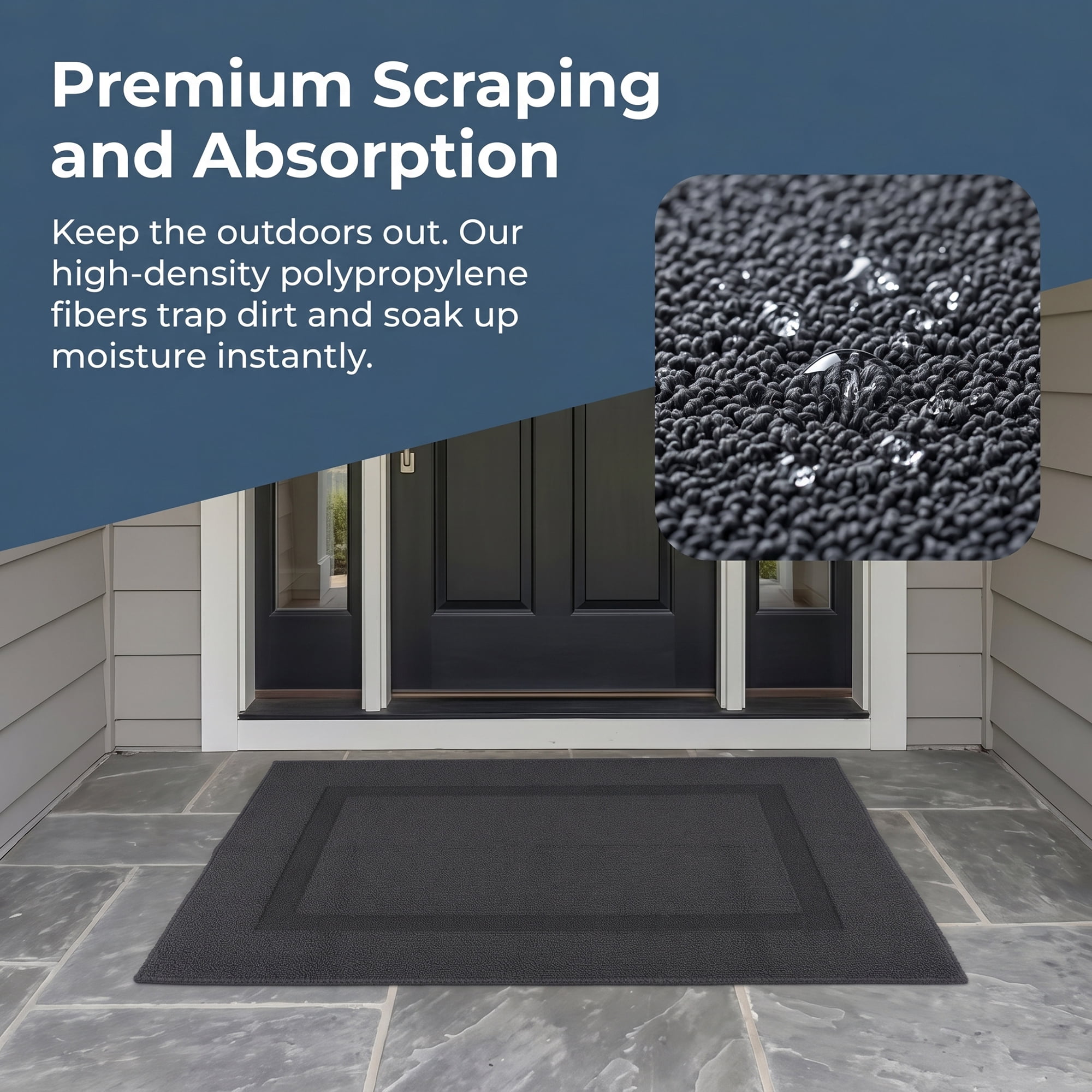 Unique Bargains Geometric Non Slip Waterproof Rug Scraper Welcome Mat Black 32" x 20"
