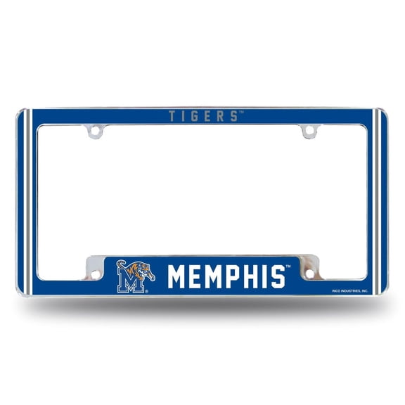 Memphis-Tiger's Chrome Metal License Plate Frame with Full Frame Team Color Graphics