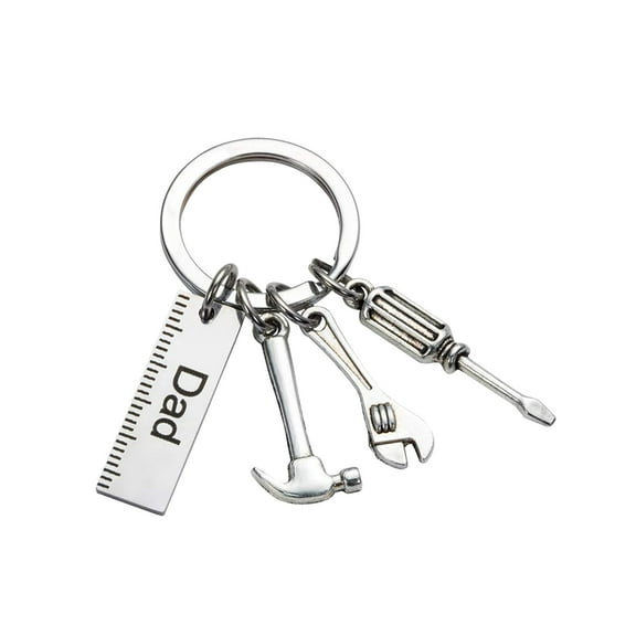 Fdelink Key Chain with Ruler Hammer Keychain Father’s Gifts Screwdriver for Dad Day Keychains Silver