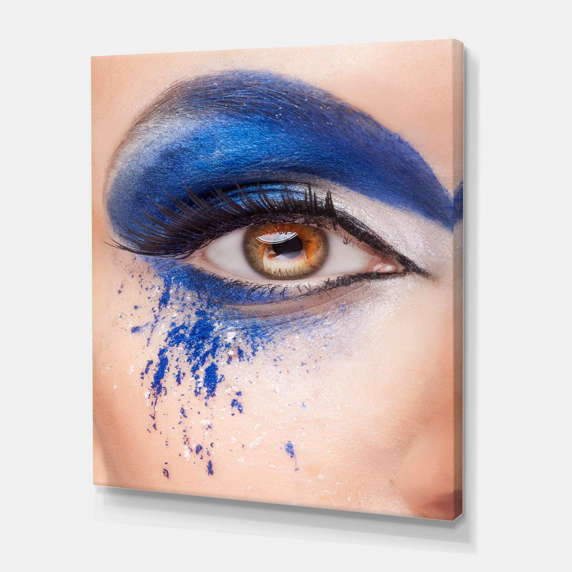 Designart ' Close Up Of Brown Eye With Blue Fantasy Make Up ' Modern Canvas Wall Art Print