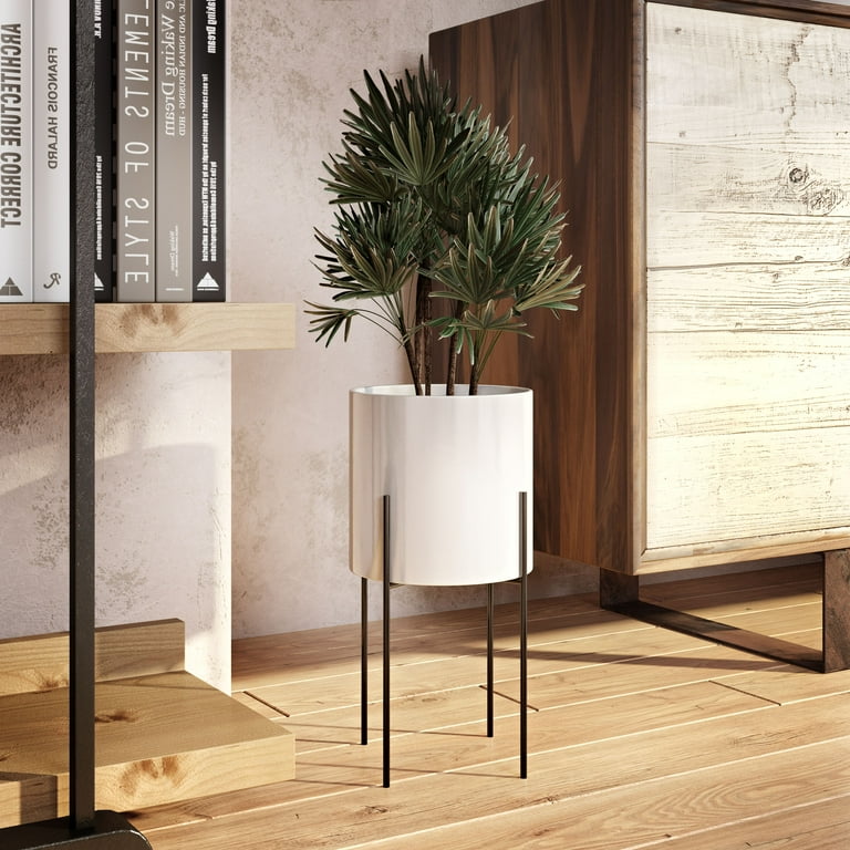 Lonnie Mid Century Ceramic Planter - White 16 Lonnie Mid Century Ceramic Planter - White 16