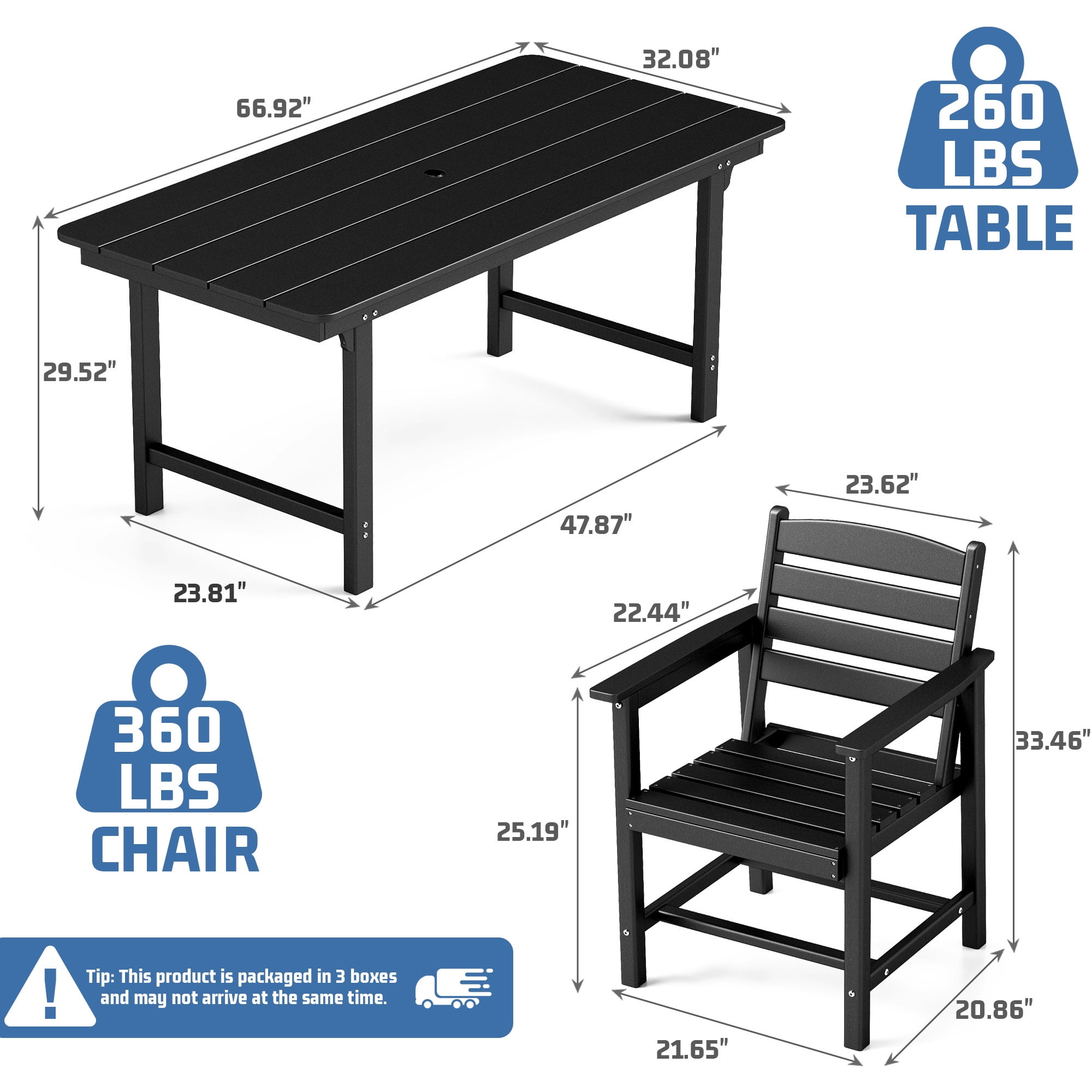FOOWIN 7-Piece Patio Dining Set, HDPE All-Weather Outdoor Furniture with 6 Chairs and 1 Table, Black