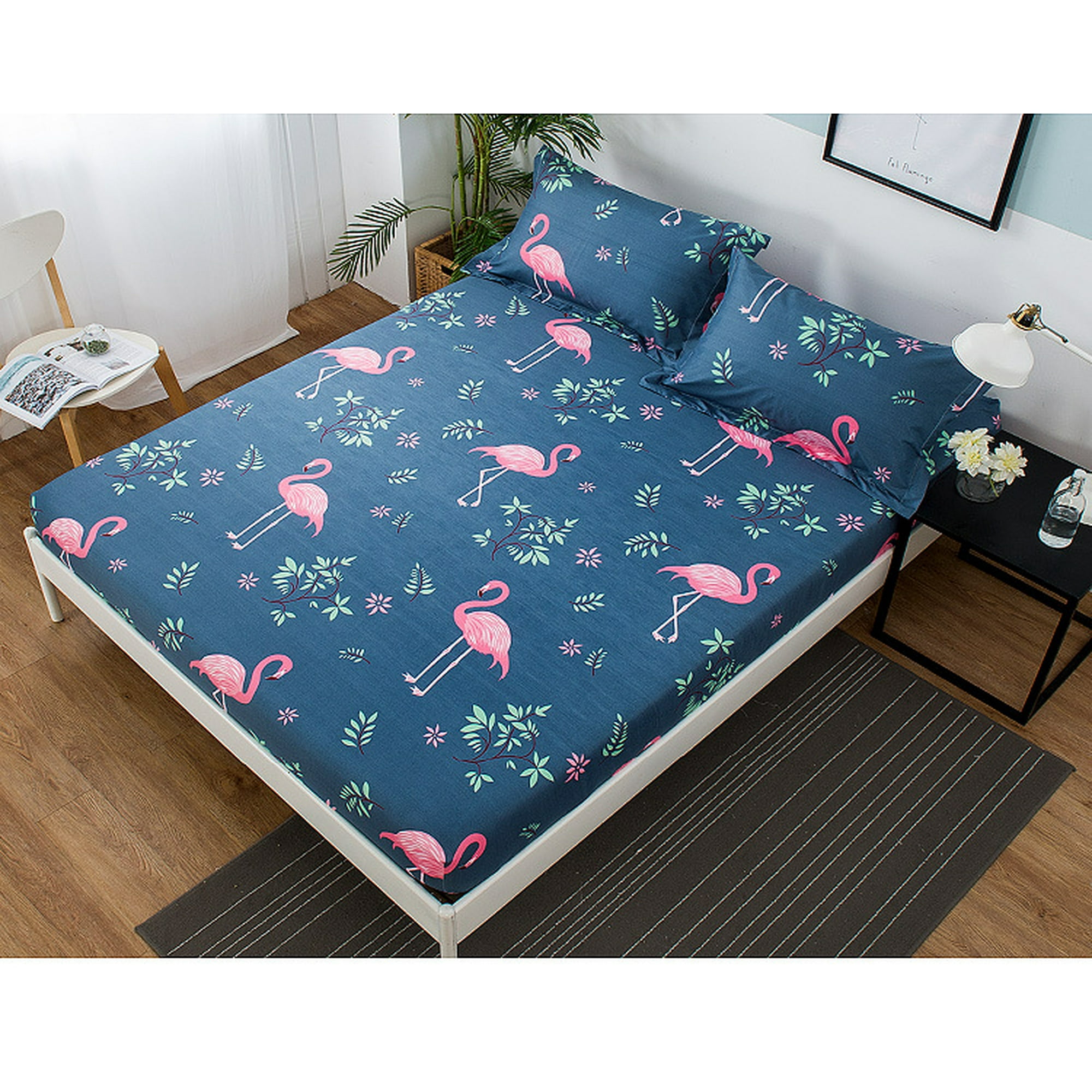 Bed Sheet Set Super Soft Microfiber Luxury Sheets Bed sheet single piece  bedspread Simmons protective cover cartoon bed cover non-slip Cartoon bed  cover flamingo 135x200cm【Single bed sheet】 | Walmart Canada