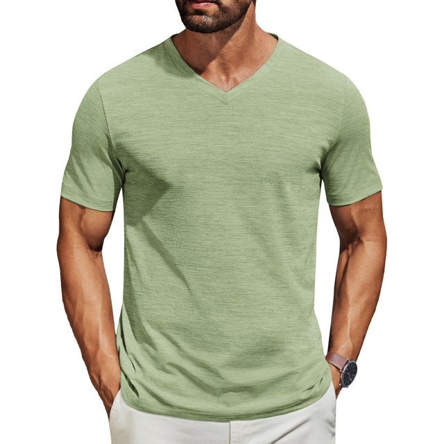 Camiseta COOFANDY para hombre, manga corta, cuello en V, casual, verde claro