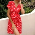 thumbnail image 5 of Tagold Summer Dresses for Women 2022, Women's Summer Print Dress Short Sleeve Dress Tight Dress Beach Dress Sun Dress Ruffled Flowy Mini Dress Red L, 5 of 5