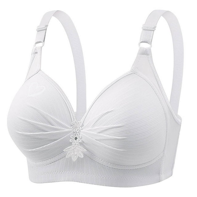 VEKDONE Woman's Printing Gathered Together Large Size Daily Bra Underwear No Rims White XXL