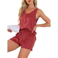 thumbnail image 4 of INSPIRE CHIC Women's Satin Silky Tank Top and Shorts Pleated Front 2 Piece Pj Set Sleepwear Pajama Sets XL Red, 4 of 5