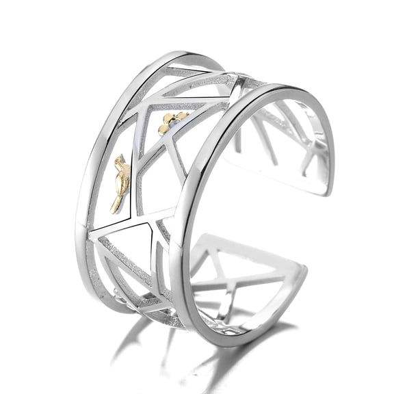 14K Plated Two-Tone Bird Winding Branch Ring