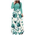thumbnail image 2 of FcBaudy Longues Robe à Manches à Col Rond Femme Été Robe Décontractée à Manches Longues à Imprimé Floral Patchwork Robe Maxi Robe Femme, 2 of 7