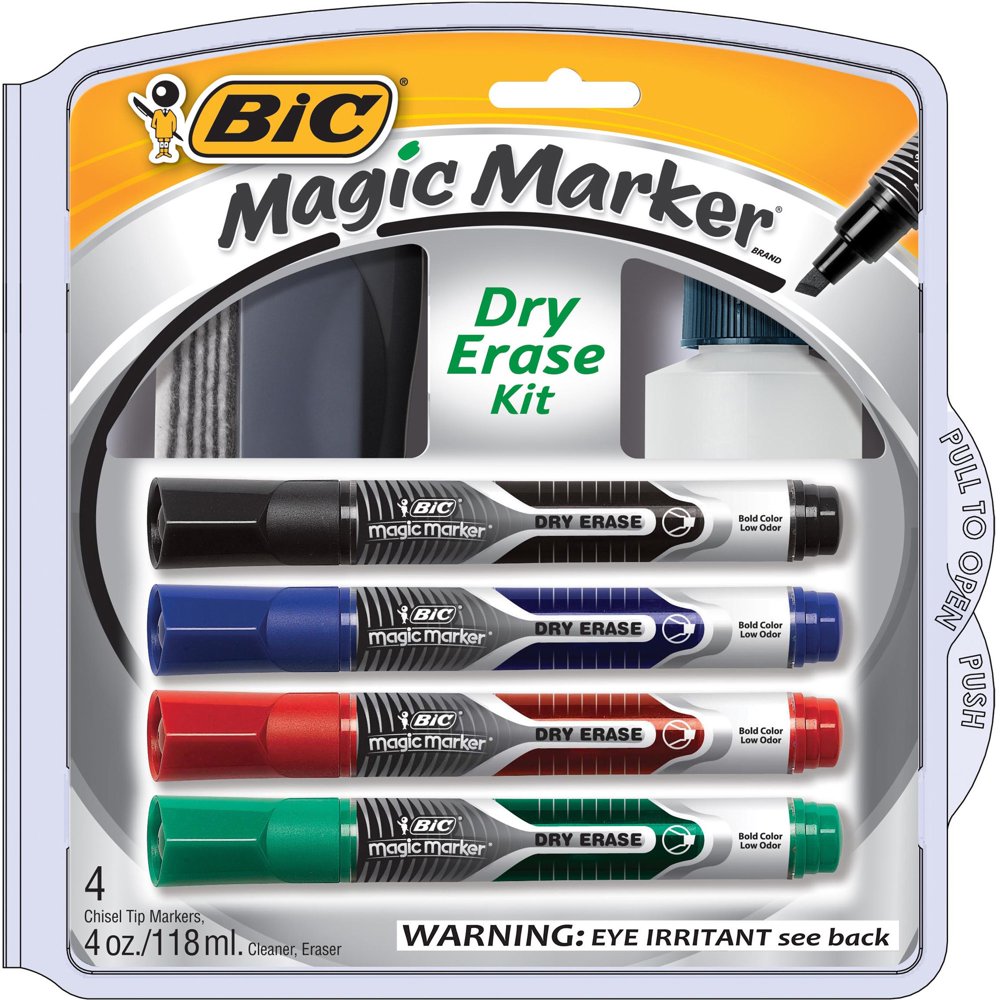 BIC Low Odor and Bold Writing Dry Erase Marker Kit, Chisel Tip