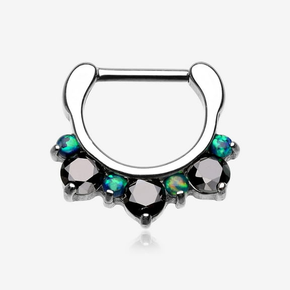 BM25 Fire Opal Multi Gem Sparkle Deuce Septum Clicker-Black