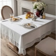 thumbnail image 4 of Washable Cotton Solid Color  Lace Edge Tablecloth Coffee Table Cover for Kitchen Dinning Luxury Table Decor Photo Background (Dark green,140x260cm), 4 of 7