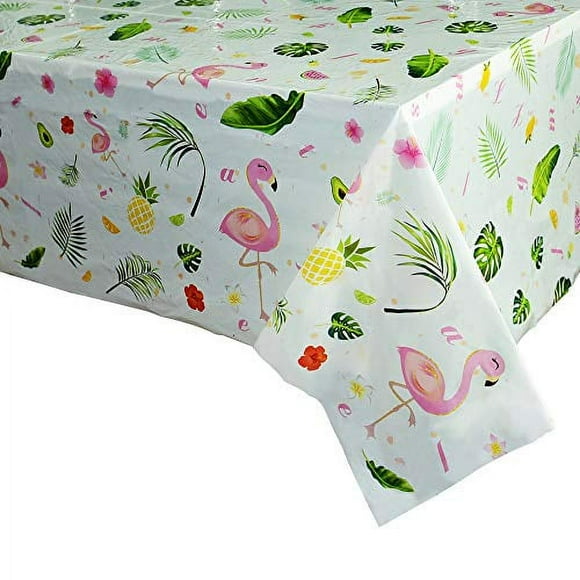 WERNNSAI Flamingo Tablecloth - 108''x 54'' Tropical Luau Party Disposable Plastic Table Cover Pineapple Party Supplies for Kid Girl Picnic Birthday Party Decoration