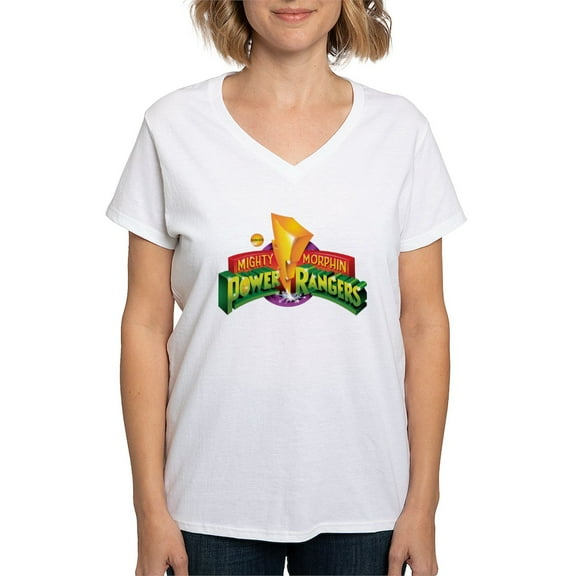 CafePress - Classic Power Rangers Logo Women's V Neck T Shirt - Womens Cotton V-Neck T-shirt