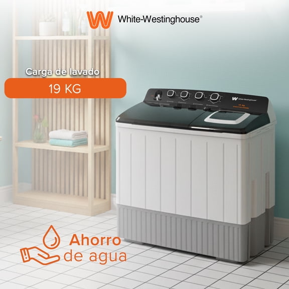 White Westinghouse  Lavadora doble tina  19 kg  WWXCTT301408QBK Gabinete en polipropileno  4 niveles de agua  4 perillas de control  Bajo consumo de energía  Ahorro de agua