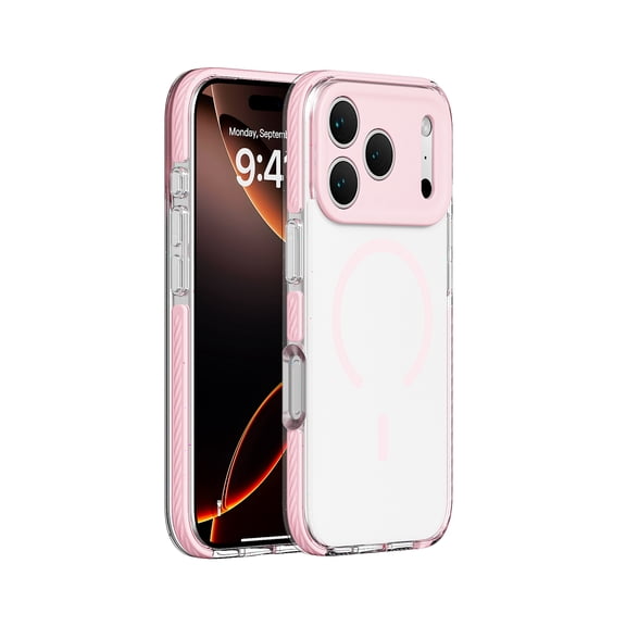 for iPhone 17 Pro Case, Clear Magnetic Transparent Phone Case, Military Grade Drop Protection, Anti-Scratch Non-Yellowing Rugged Shockproof Phone Cover for iPhone 17 Pro, Pink