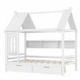 thumbnail image 6 of HICOMILA Full House Bed with Storage Drawers and Shelves, Solid Wood House Platform Bed Frame with Roof Design for Boys Girls, Wooden Twin Bed with Built-in Storage, Childlike Design, White, 6 of 11