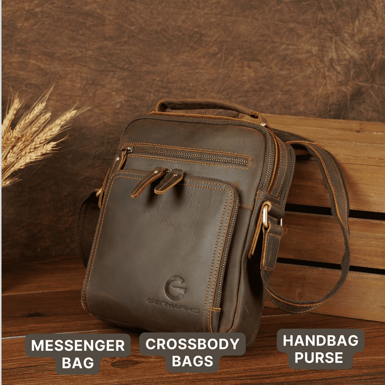 Genmarks Shanzay High-Quality Crossbody Leather Bag, Lightweight unisex Crossbody Bag, Coffee, adult Unisex, Size: One size, Brown